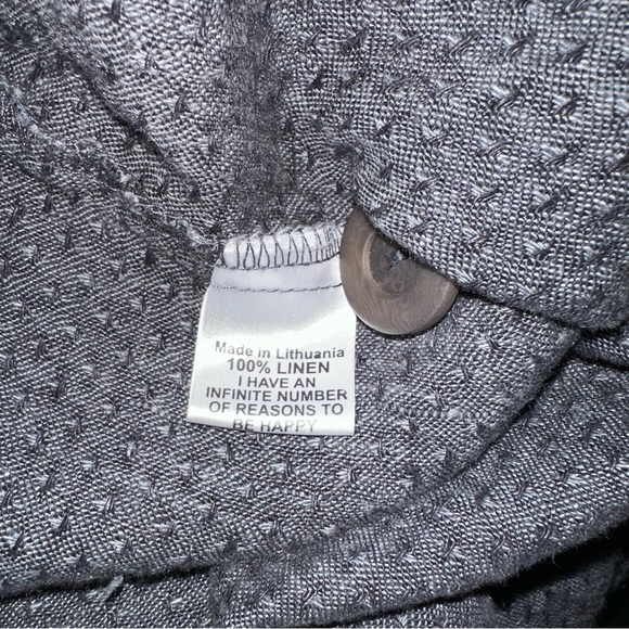 FLAX Linen Button Down Textured Dark Gray Jacket Lagenlook Blazer Pockets Large - Picture 10 of 13